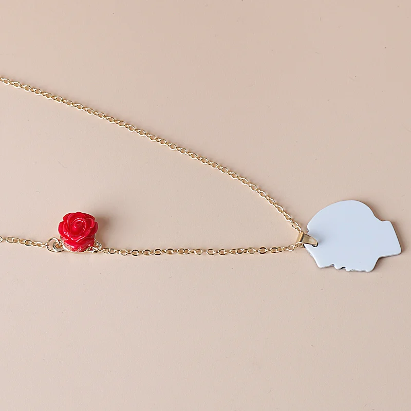 Rock Band Fashion Rose Flower Couple Necklace Band MCR Woman and Men Asymmetrical Face Necklace Valentine\'s Day gift