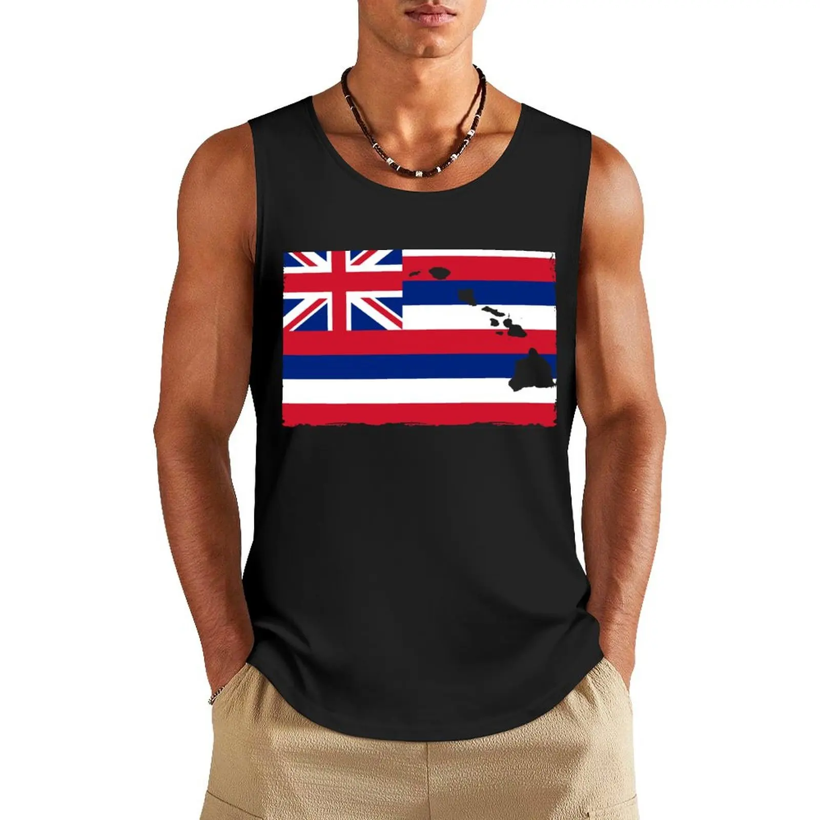 

Hawai'i Flag with the Hawaiian Islands by Hawaii Nei All Day Tank Top Men's t-shirt t-shirts for Men's gym