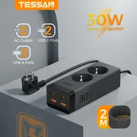 TESSAN 30W GaN Multiple Socket Power Strip with 2 Outlets +2 USB +2 Type C, Cube Socket with 2M Extension Cord Surge Protection