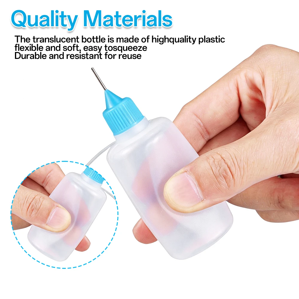 Set di 5 Flaconi Applicatori di Precisione da 10ml-120ml con Punta a Ago e 2 Mini Imbuti per Pittura Fai-da-Te e Quilling su Carta