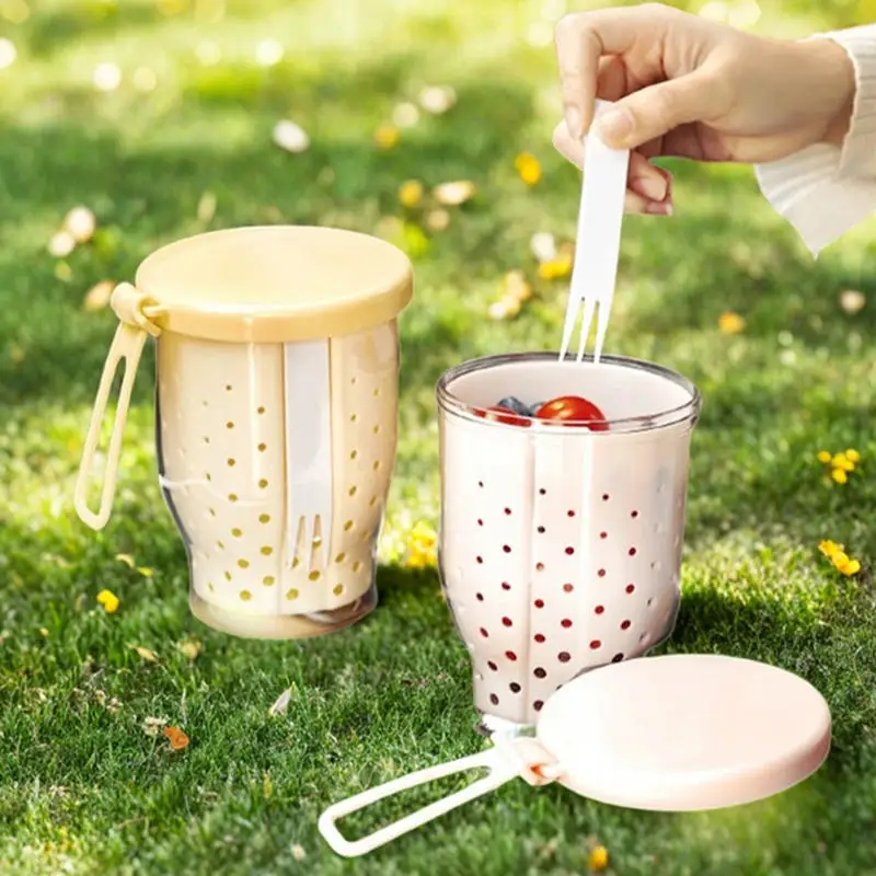 

Outdoor Double Layer Cup Storage Jars Sealed Anti-Slip Salad Cup With Spoons Lids Portable Fruit Preservation Cups Breakfast