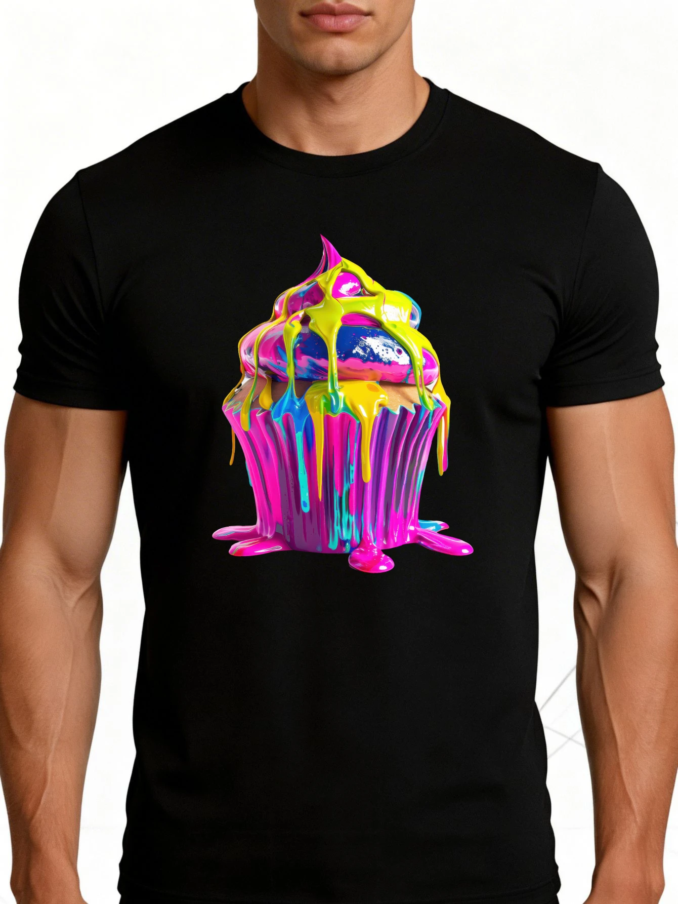 Colorful Cupcake Design Men's T-Shirt Fun and Lively Summer Clothing Gift for Cake Lovers