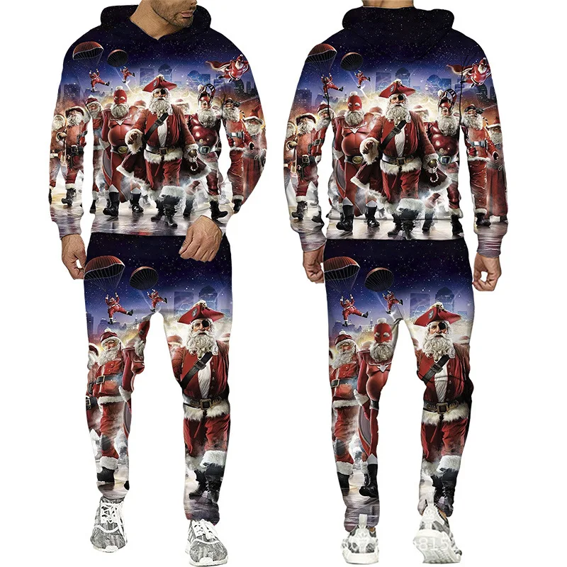 Regalo per la festa di natale albero stampato in 3D uomo donna felpa con cappuccio 2 pezzi Set pantaloni sportivi con cappuccio moda 2 pezzi tuta