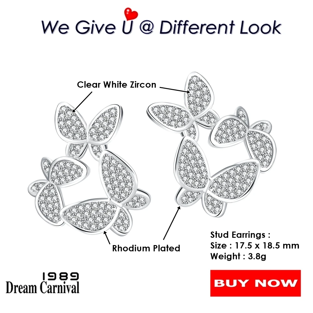 DreamCarnival1989 Beautiful Butterflies Stud Earrings for Women Zircon Paved 18 mm Rhodium Plated Lovely Party Jewelry WE4170