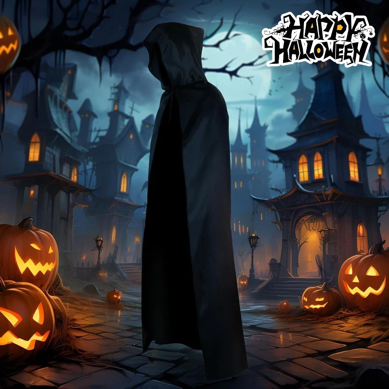 

Накидка для выступления на Хэллоуин, плащ вампира, халат с длинным капюшоном, костюм дьявола и демона, унисекс для взрослых, детская вечеринка, незаменимый