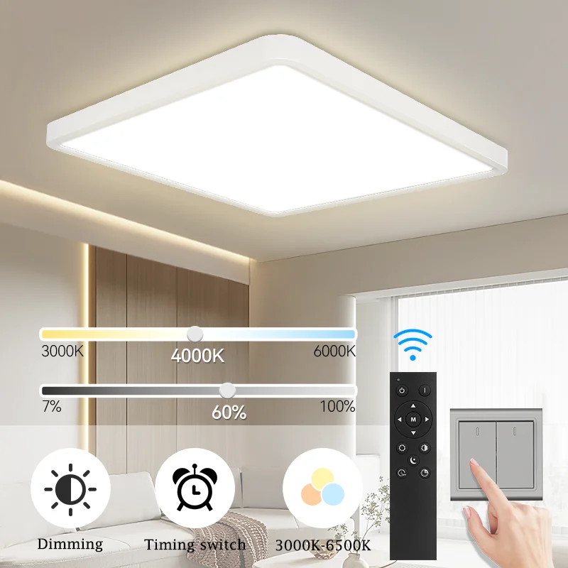 LED Ceiling 110V 220V Lamps Square Modern Smart Ceiling Light Remote Control Dimmable For Living Room Bedroom  Night Panel Light