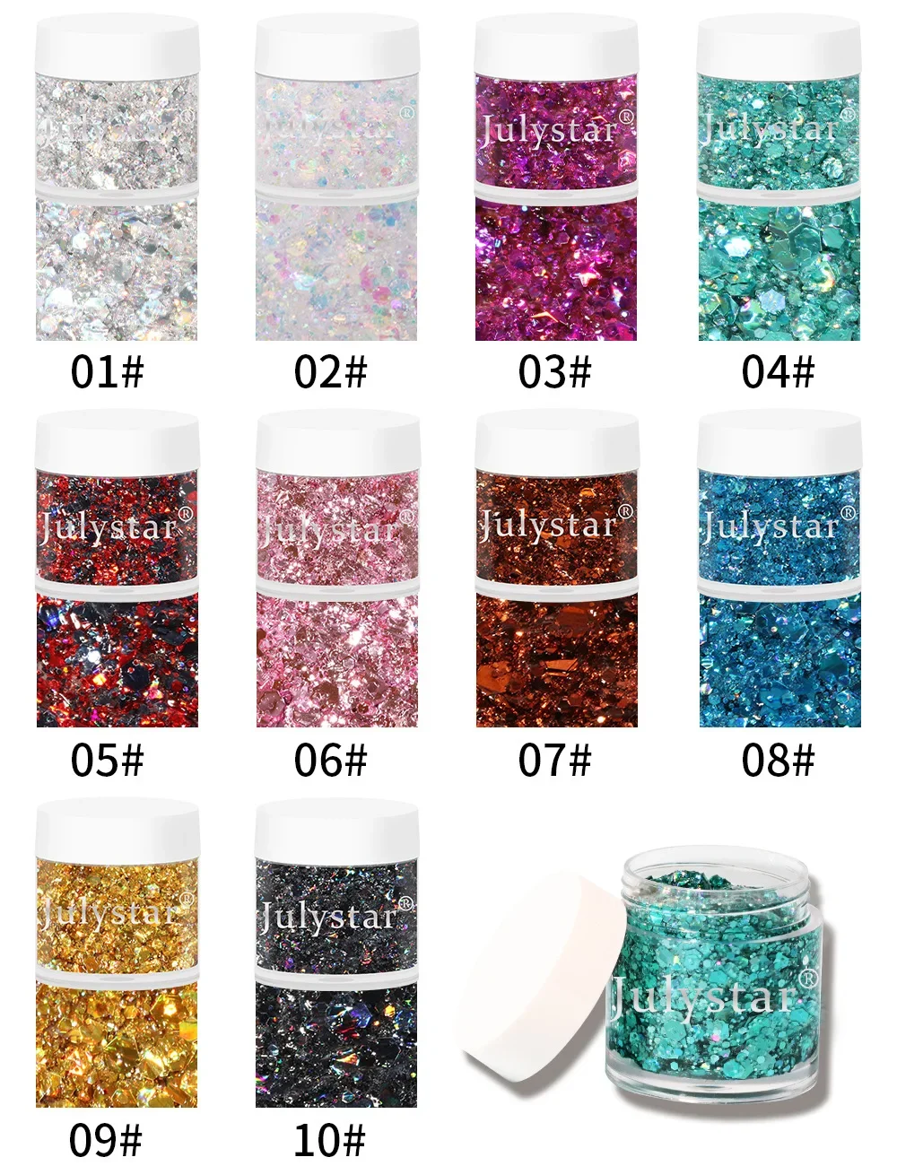 10-Farben-Glitzer-Lidschatten für Gesicht und Augen, Glitzer-Lidschatten-Palette, professionelles koreanisches Make-up, Pailletten, schimmernde, helle Lidschatten-Palette