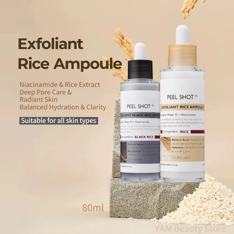 

Korean Skincare Peel Shot Glow White and Black Rice Ampoule Duo,Face Gentle Exfoliating Serum Body Scrub Dead Skin Cells Remover