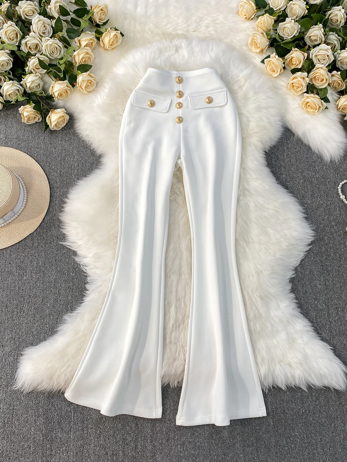 White Micro-pull Pants Women's Spring and Summer New High-waisted Metal Button Slim-fitting Mopping Trousers Drape Suit Pants