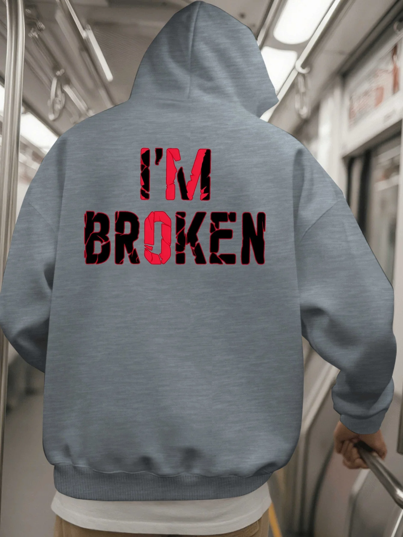 Men's Plus Size Hooded Sweatshirt Distressed RedandBlackLetteringStreetStyle PulloverSoft Fleece FabricCasual andWarm WinterWear