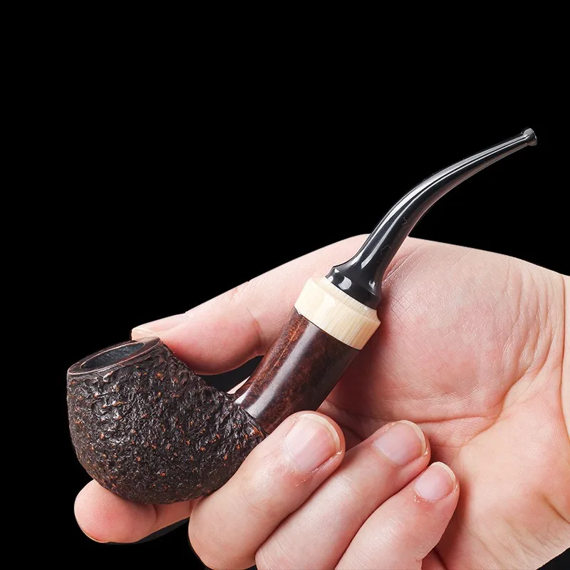 Handmade Solid Wood Curved Handle, Hemp Carved Bucket, Old-fashioned Traditional Men's Filter Bucket Shinan Wood Smoking Pipe