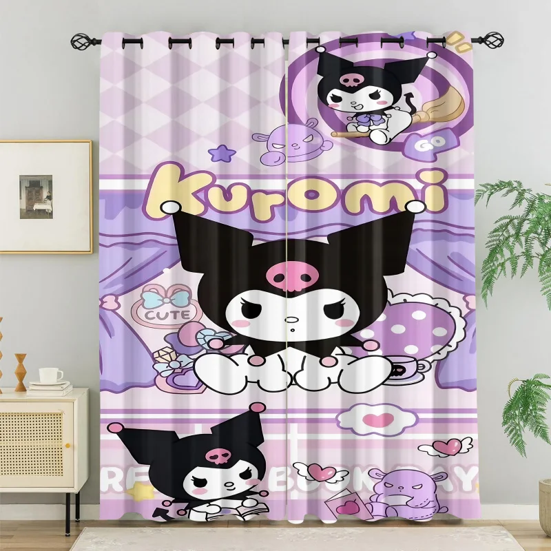 

2 шт. шторы с мультяшным принтом Sanrio, светонепроницаемые шторы, блокирующие 80%-90% света, декоративные занавески для детской комнаты девочек