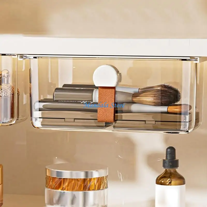 

U2JC Adhesive Mounted Under Table Organizers Bathroom Cabinet Storage Drawer Tray Ergonomic Handle Designs Space Efficient