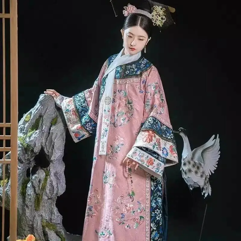 Young  Consort Qing Dynasty Women's Clothing Hanfu Qing Dynasty Flag Clothing Flag Printing Chinese Style Hanfu  Styl