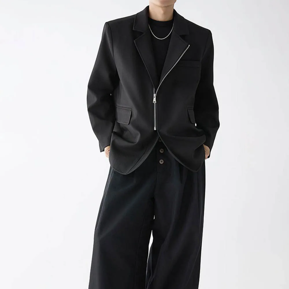 

Men's Solid Color Zipper Suit Long Sleeve Jacket Korean Retro Fashion Trend High Street Loose Casual Breathable Men's Tops