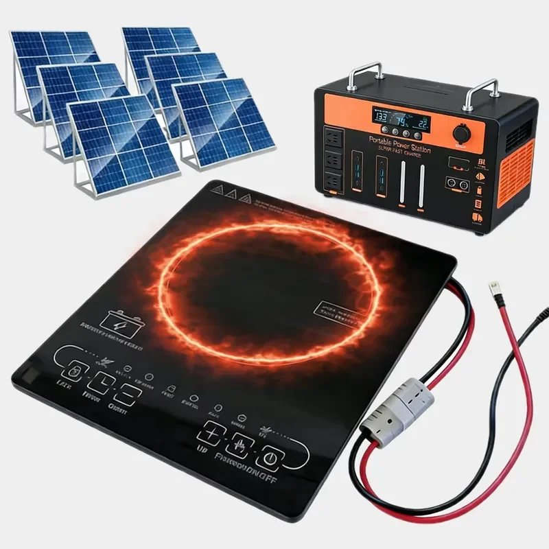 Single 24V/48V Solar DC Induction Stove Battery-Powered Drop-In Desktop Design for Car Hotel Use-1000W 1500W Microlite Panel