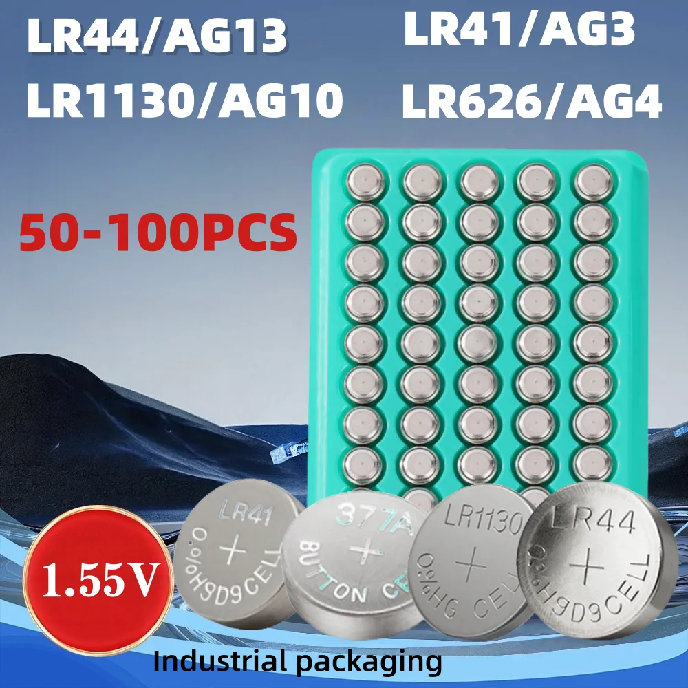 50-100PCS AG13 LR44 1.5V Button Batteries LR41 LR1130 LR626 LR44 Alkaline Battery Cell Coin for Watch Toy