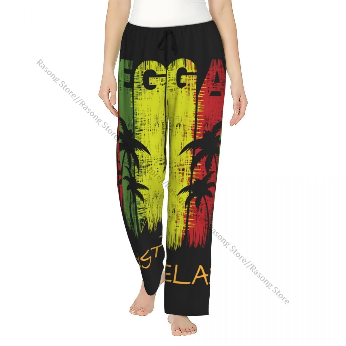 

Warm Women Pajama Pants Reggae Music With Slogan Of Just Relax Flannel Sleep Bottoms Soft Fleece Loungewear