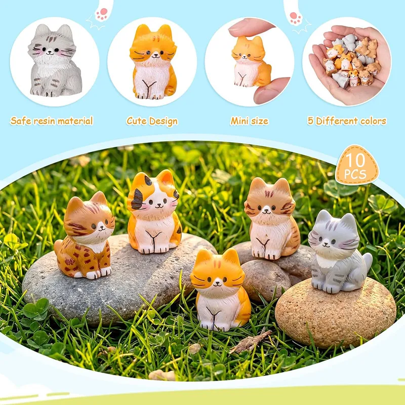 10 Stück Mini-Katzenfiguren aus Harz, Tierstatuen, kleine Kätzchen für Versteckspiele, DIY Feengarten, Desktop-Deko, Haustier-Party-Geschenk – Detail 3