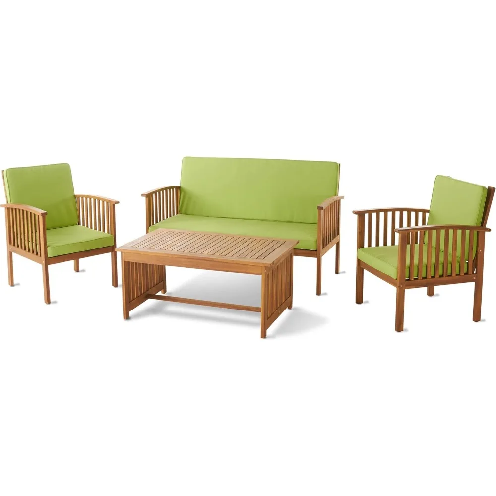 Home Carolina Outdoor Acacia Wood Sofa Set with Water Resistant Cushions, 4-Pcs Set