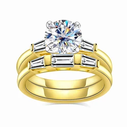 2 Carat All Moissanite Women 925 Sterling Silver Wedding Yellow Color Ring Sets Engagement Jewelry