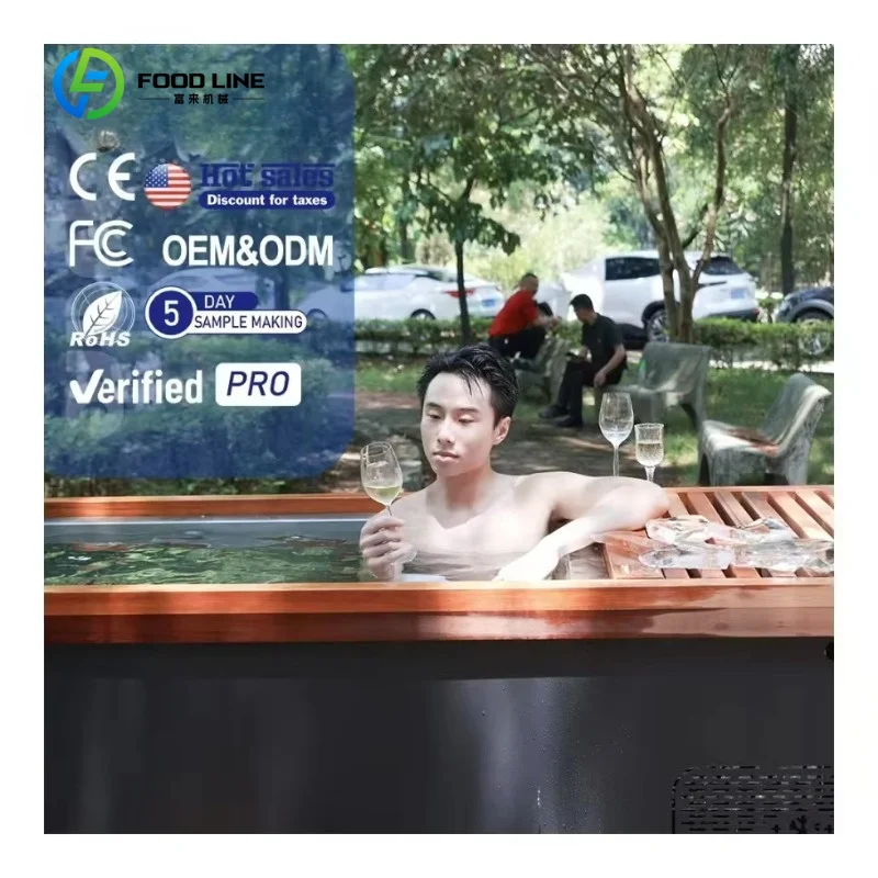Customized Outdoor Stainless Wooden 1-Person Square Cold Plunge Spa Tub Durable Ice Pool Recovery Accessories Shower Function