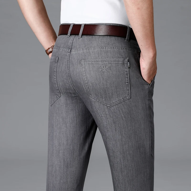 Pantalones vaqueros de verano para hombre, pantalón gris de alta calidad, recto, suelto, elástico, versátil, Simple, ocio en el trabajo, negocios