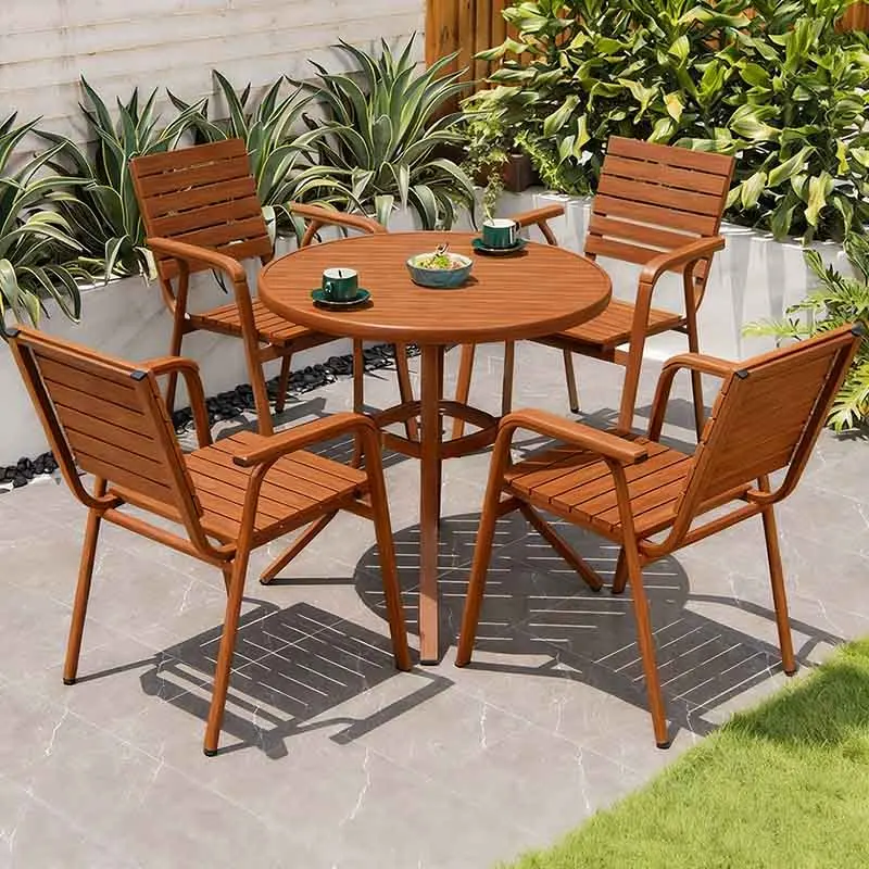 

！@Modern Waterproof Anticorrosive Durable Wood Plastic Outdoor Dining Table Chairs Leisure Balcony Milk Tea Shop Dining