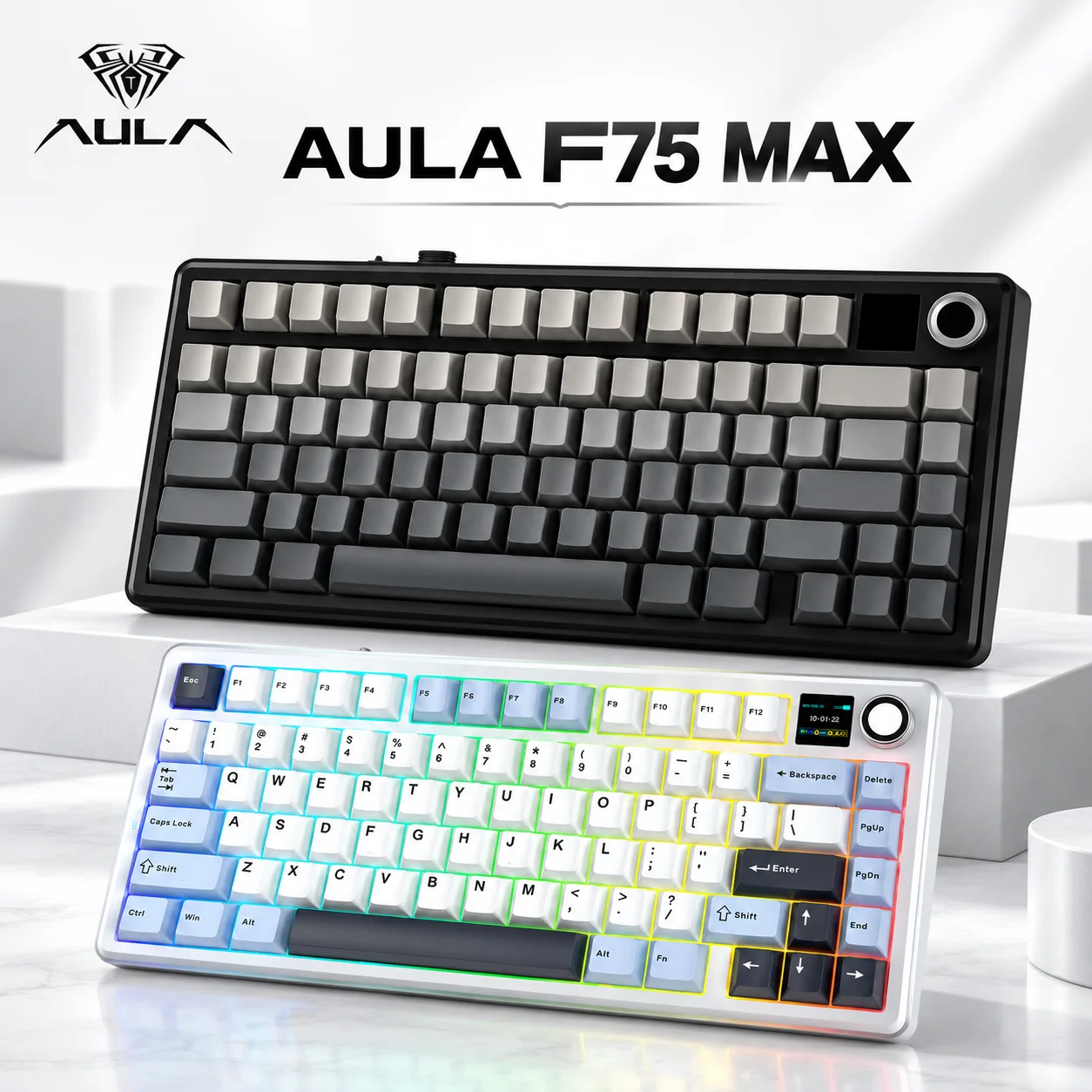 AULA F75/F75 MAX Wireless Mechanical Keyboard RGB Backlit Hot Swappable Gasket Gaming Keyboard With Knob For PC Laptop Gamer