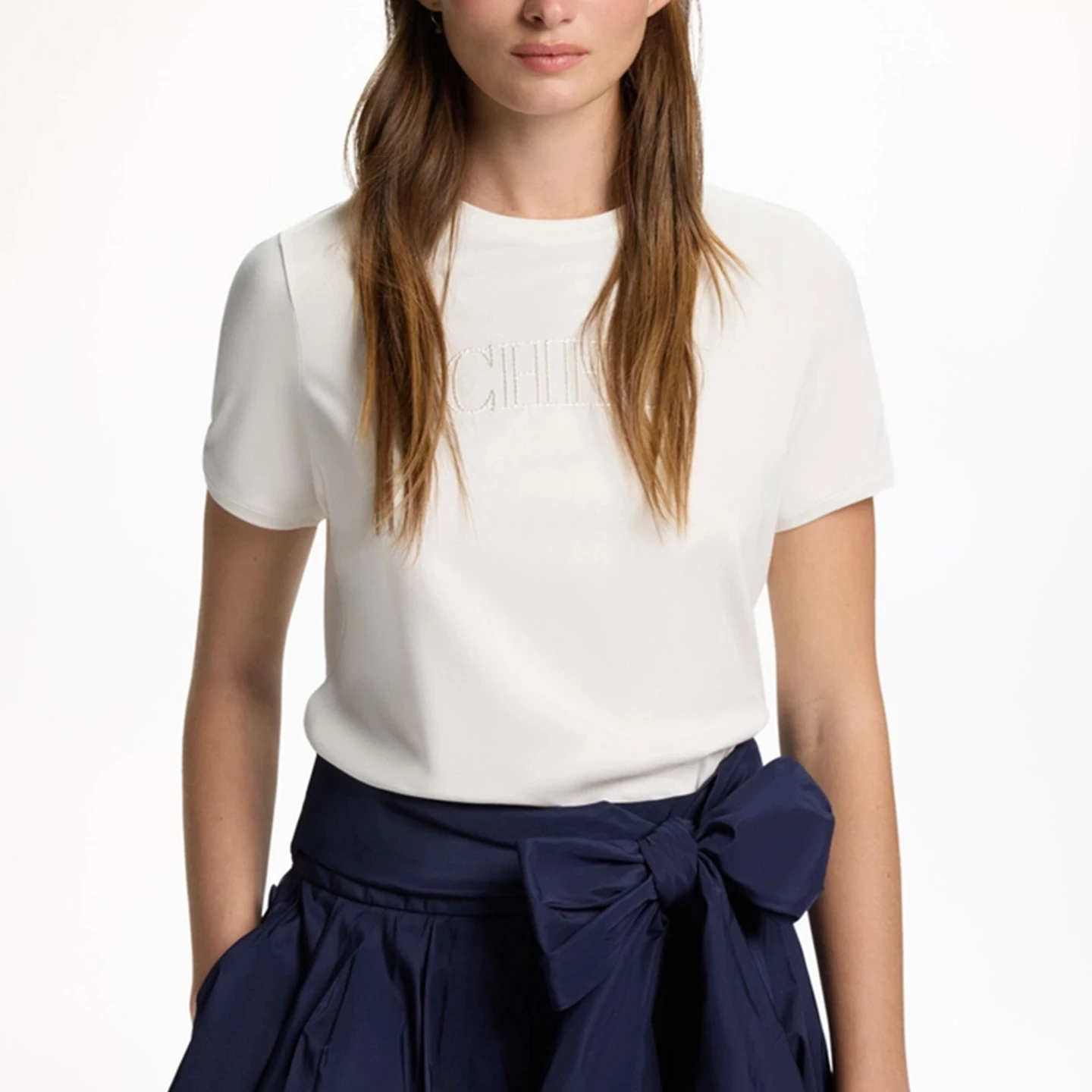 CH Günstige Kleidung - Damen Kurzarm-Rundhals-Baumwoll-T-Shirt mit Schriftzügen - Lässiger koreanischer Street-Style - Ästhetisches Oberteil – Detail 3