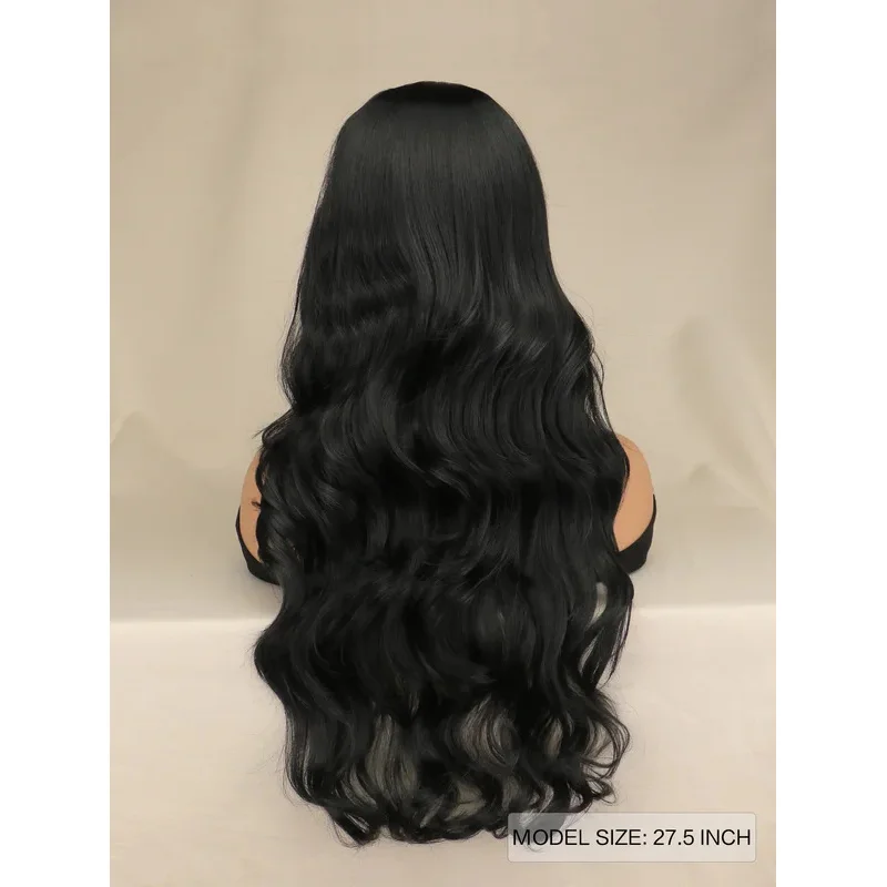 باروكات شعر طويلة سوداء مموجة للنساء، باروكات صناعية مجعدة طبيعية من الألياف المقاومة للحرارة للحفلات التنكرية اليومية