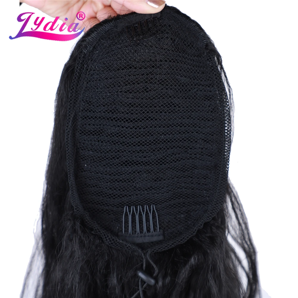 Lydia – postiche synthétique de 24 pouces avec cordon de serrage, cheveux longs ondulés, deux peignes, Extensions de queue de cheval bouclées,