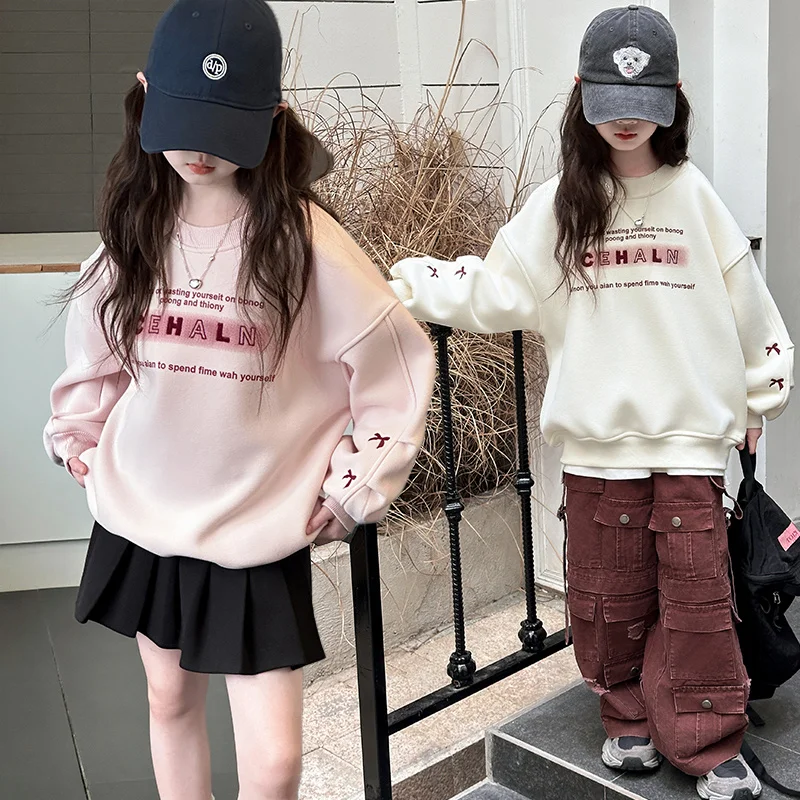 New Autumn Teenage Girls Casual Cotton Sweatshirt With Letter Printed Child Fashion Hoodie Kids Spring Fall Casual Clothing