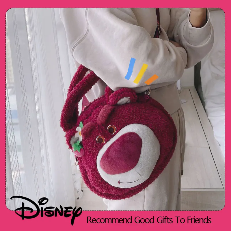 Disney Lotso Kawaii Strawberry Bear Wypchane zabawki Kreskówka i uroczy plecak Torba do makijażu Torba na ramię Torba na ramię Prezent dla dzieci