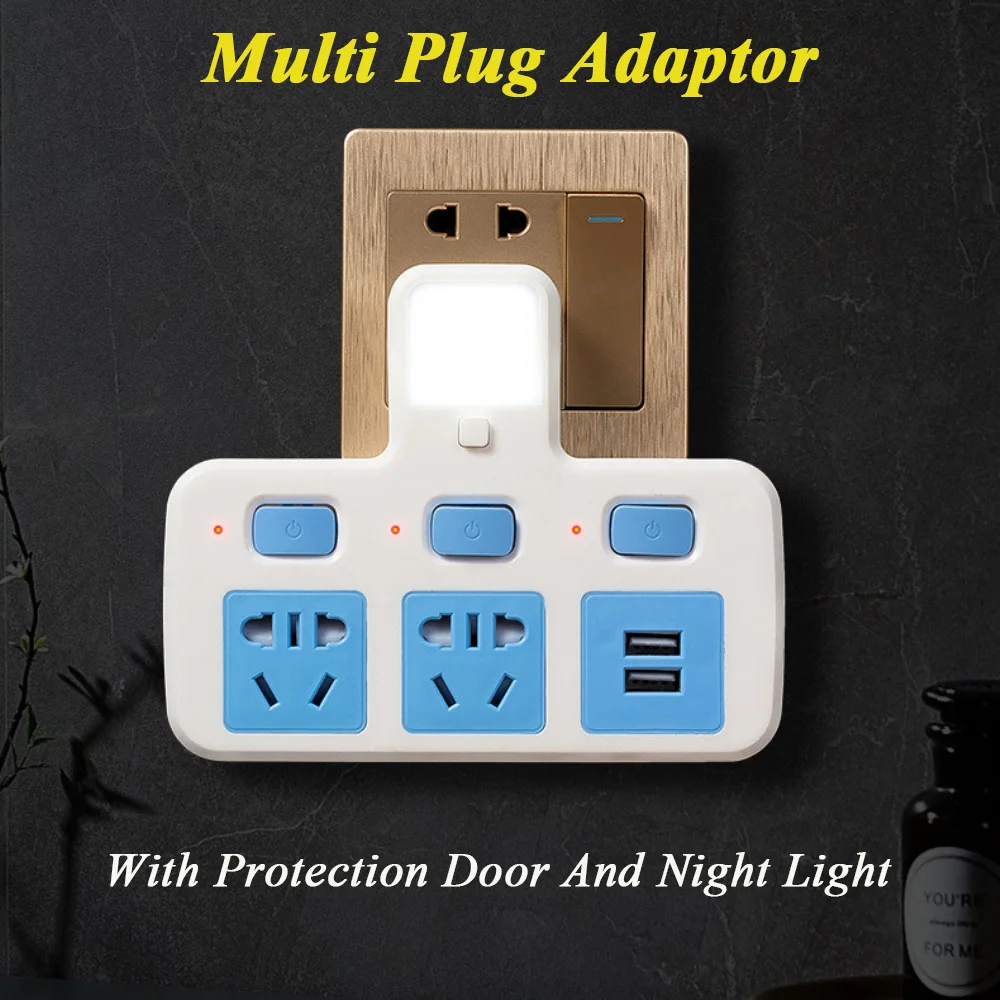 Power Strip Multi Plug Adaptor With USB Socket Night Light National Standard Plug For Home Office Safety Protection Double Plug