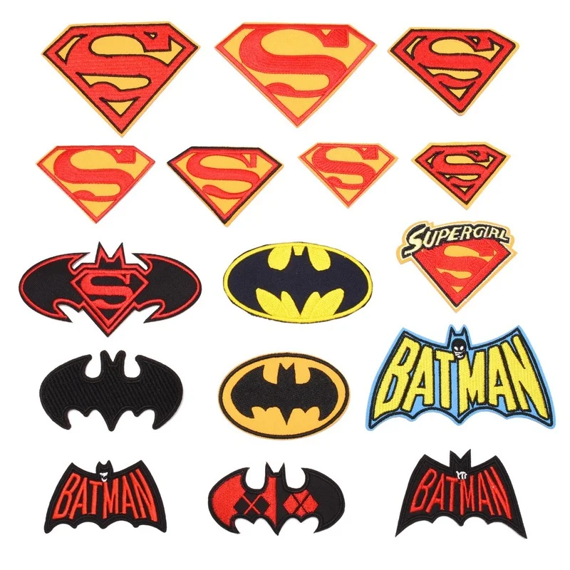 Batman Anime Denim Clothes Patch Patching Paste Ironing Embroidered Cloth Superman Logo Badge Patch Paste Cartoon Cloth Paste