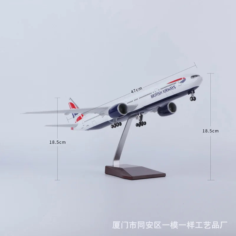 B777 سلسلة الطائرات 47 سنتيمتر الخطوط الجوية الراتنج الطائرة 1/160 مقياس الطائرات محاكاة ايرباص مع الضوء والعجلات جمع حلية #3