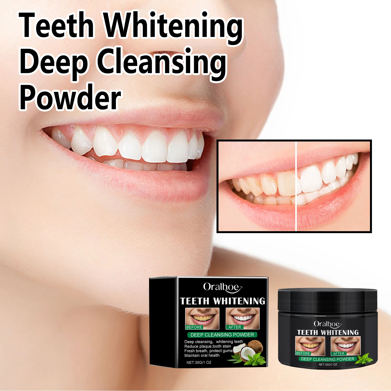 Natural Activated Charcoal Mint Flavor Tooth Powder Whitening Formula for Stain Removal Fresh Breath Oral Care