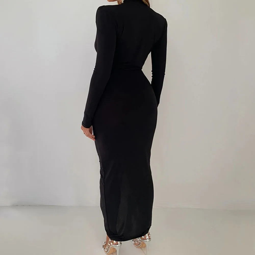 Simple and sexy irregular long skirt for women in summer 2025 hot selling new long sleeved waist cinched pleated dress