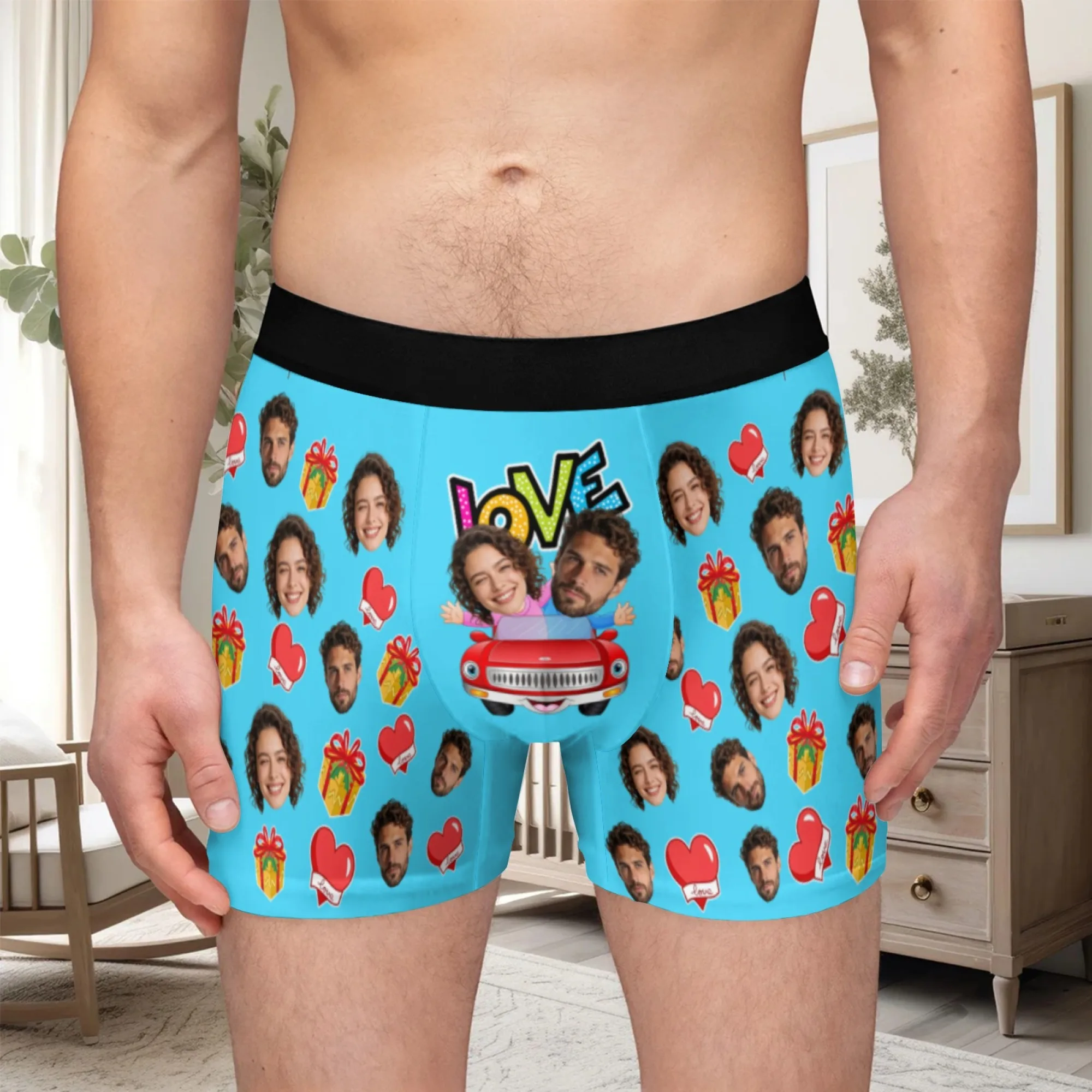 Customized Personalized Facial Photo Underwear Men's Flat Corner Valentine's Day Gift Husband Anniversary Gift Father Son Birthd