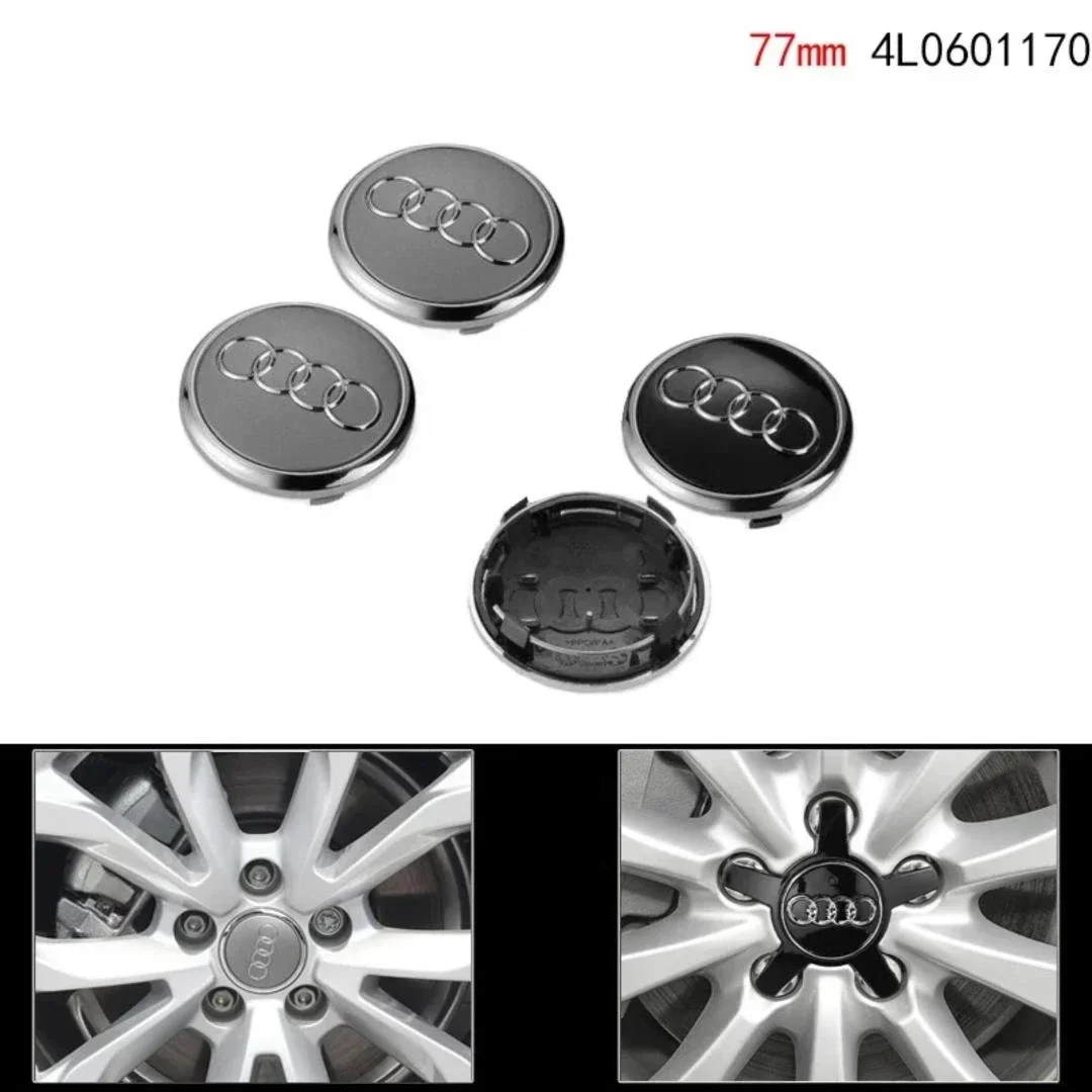 4Pcs 77mm Wheel Center Caps Hub Covers Car Styling 4L0601170 Badge For Audi Q7 Hubcap Cover Black Gray Decoration Accessories