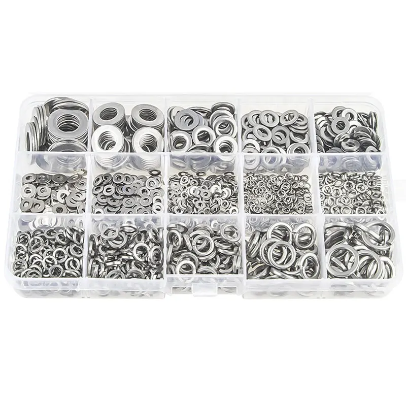 

304 Stainless Steel Flat Washer And Lock Washer Assortment Set(700 Pieces, 8 Sizes) - M2 M2.5 M3 M4 M5 M6 M8 M10