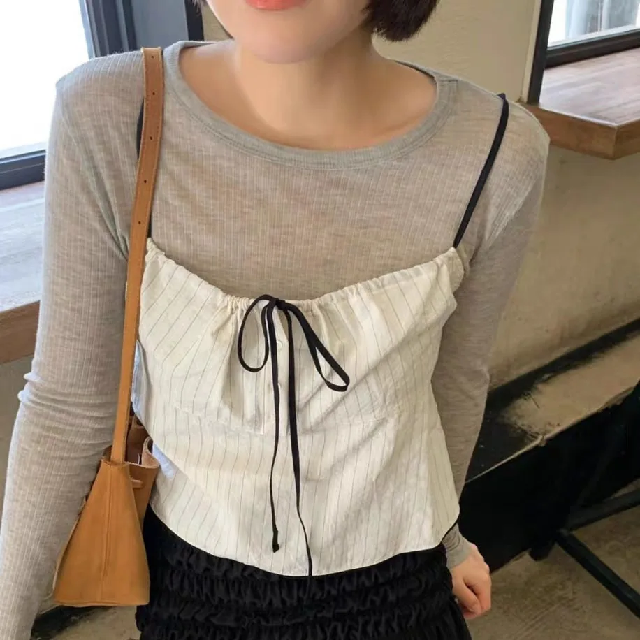 

Корейский женский шикарный летний новый маленький модный цветной жилет с ремешком и узлом в полоску, топ