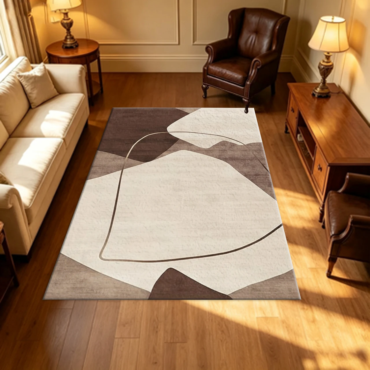 Neutral Abstract Shape Carpet Flooring Mid Century Modern Area Rug Soft Indoor Floor Mat for Living Room Bedroom Decor