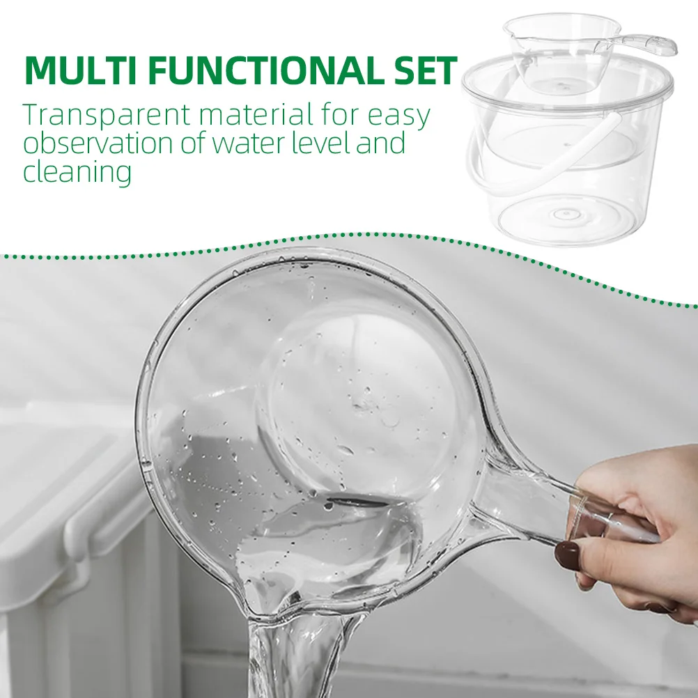 

1Set Transparent Water Bucket Basin Spoon Set Large Capacity Durable Plastic Handle Multipurpose Wash Bucket for Home Dorm