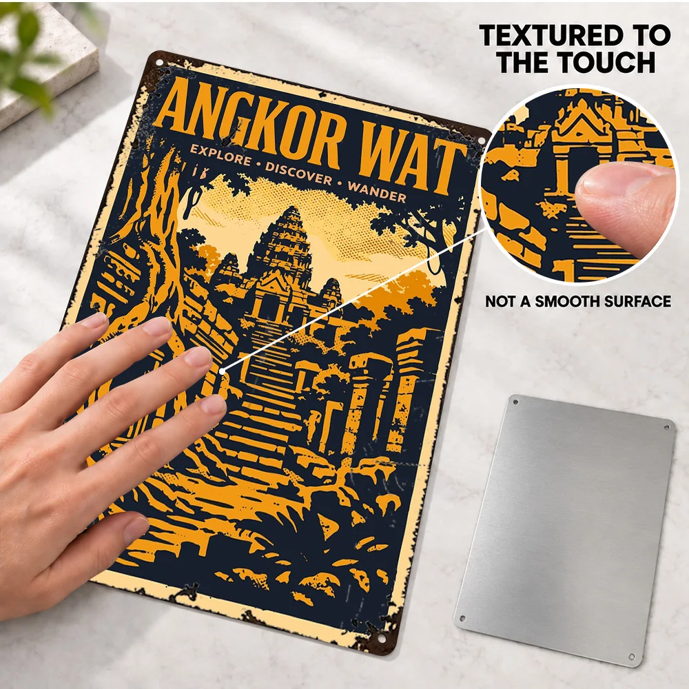 Vintage Angkor Wat Cambodia Temple Aluminum Poster Bold Design Creative Workspace Wall Art Customized Metal Sign Birthday Gift
