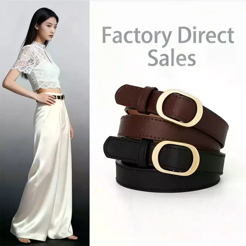 Belt Fashionable Gold Button Non Perforated High-end Fashion Belt Authentic LeisureBelt Paired With Pants Jeans Belt Women