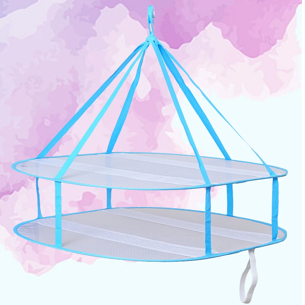 

Collapsible 2 Tier Basket Foldable Clothes for Underwear Hangers Nylon Mesh Indoor Outdoor Use Hanging Steel Wire Ring