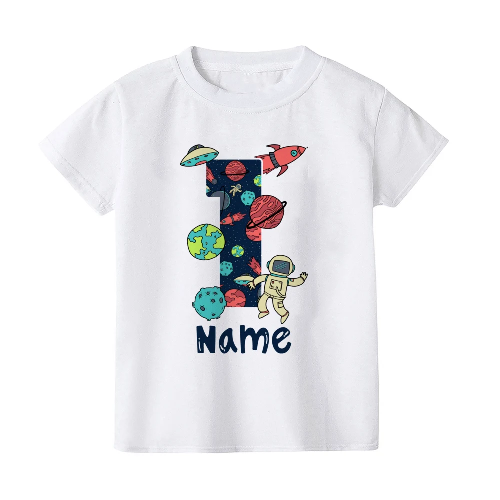 Personalized Birthday Kid Shirt Space Astronauts Number Print T-shirt Boys Clothes Custom Name Child Shirts Kid Birthday Gift