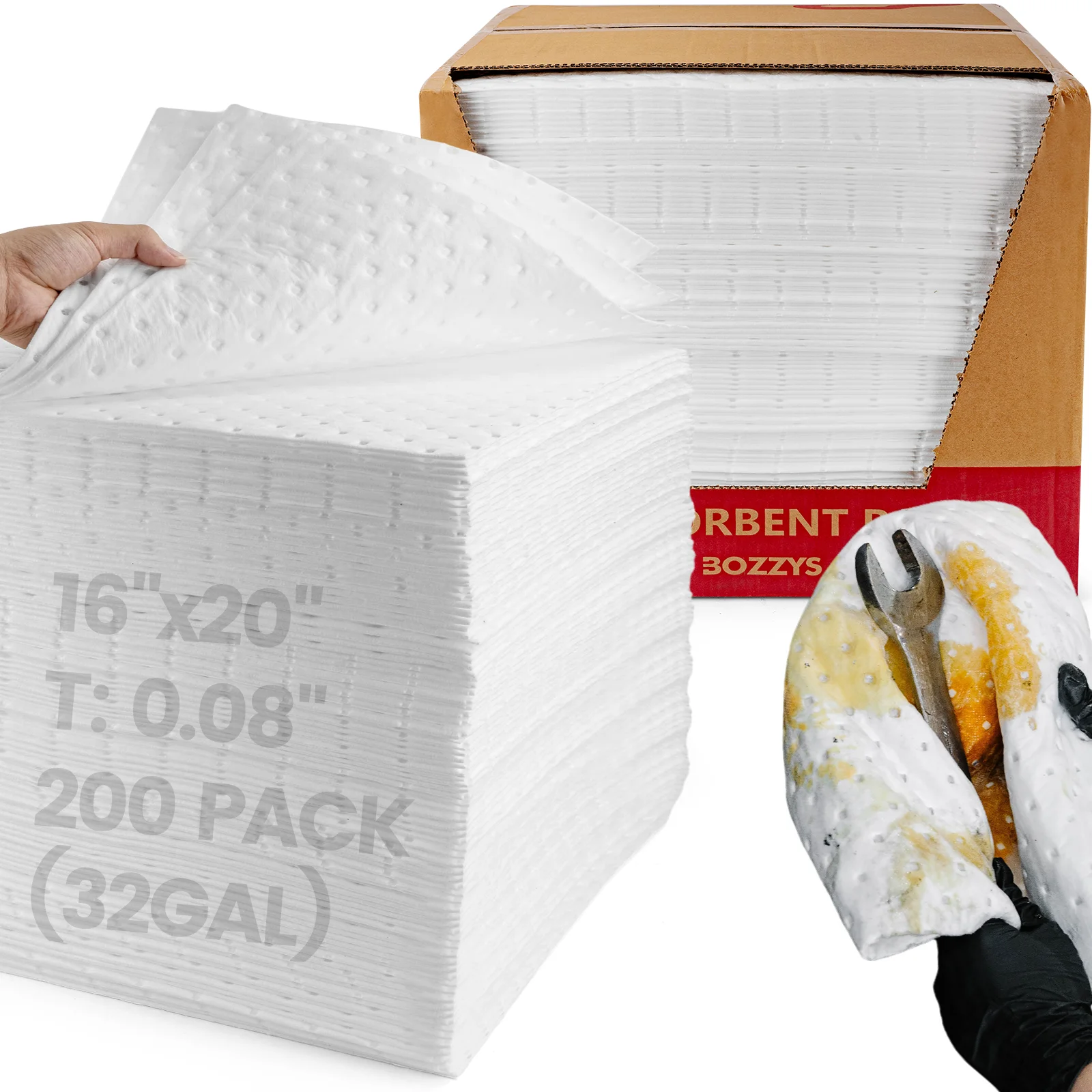 وسادات ماصة للزيت الأبيض من BOZZYS لمحطات الوقود وورش العمل البحرية وطارد المياه الصناعية بسعة 108 لتر 100 قطعة لكل صندوق